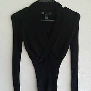 INC V-neck sweater in black. It's form fitting